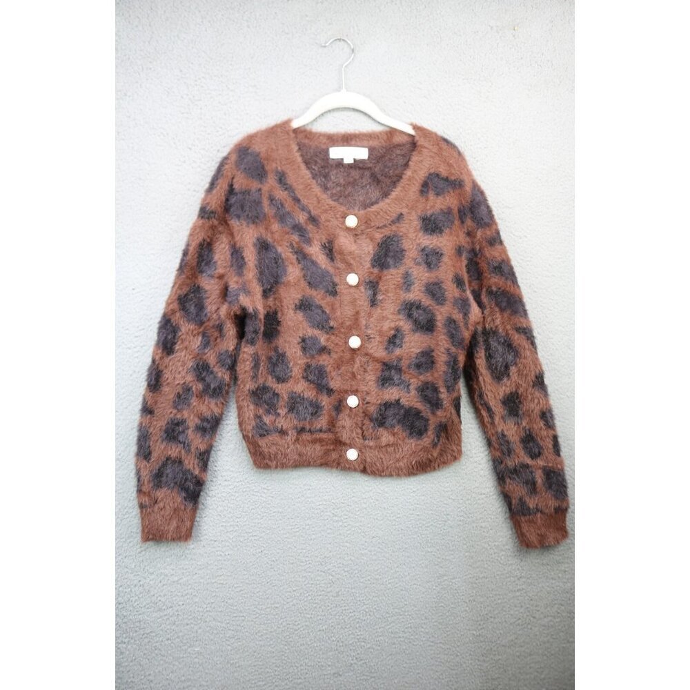 Threaded Leaf Animal Print Faux Fur Sweater-XL-Bling Buttons-Whimsigoth